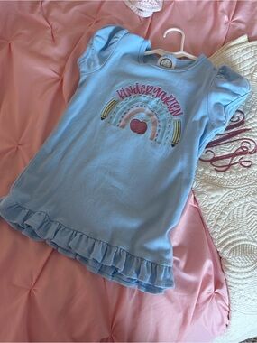 Kindergarten Rainbow Ruffle Hem Girls' Top - Light Blue